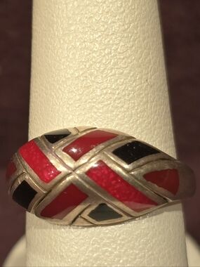 Kabana Sterling, Onyx or Jet, and  Red Stone Ring Size 6